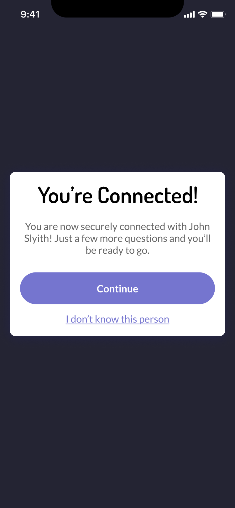 Onboarding successful connection screen
