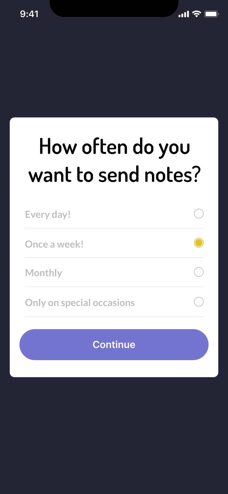 Onboarding note frequency screen