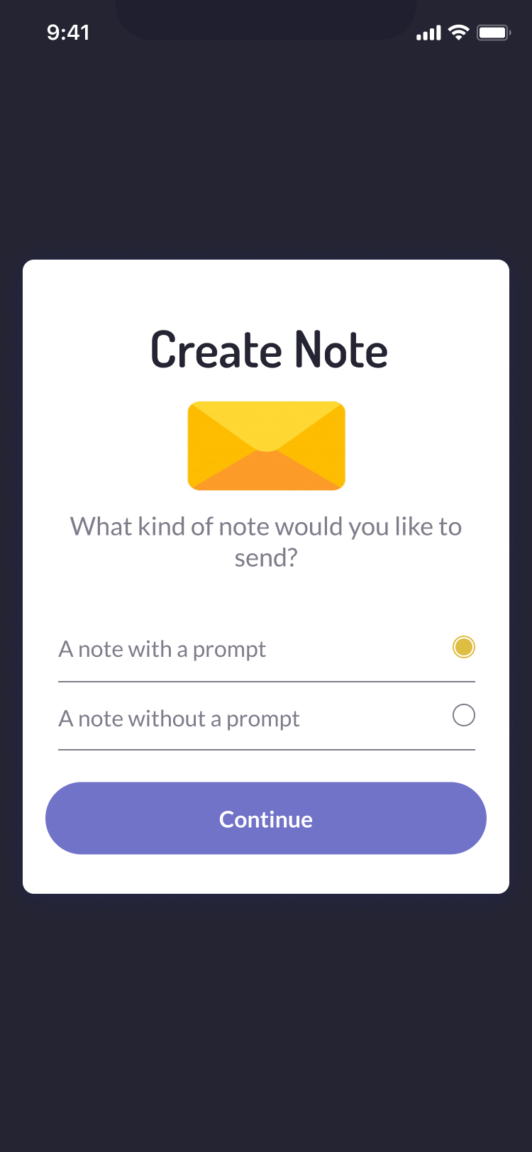 Note prompt type select screen